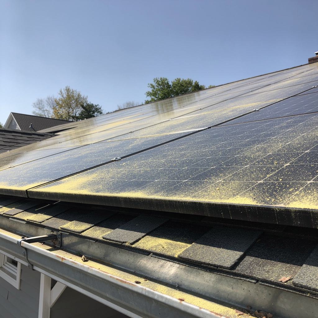 Before: Dirty solar panels covered in pollen in South Central CT